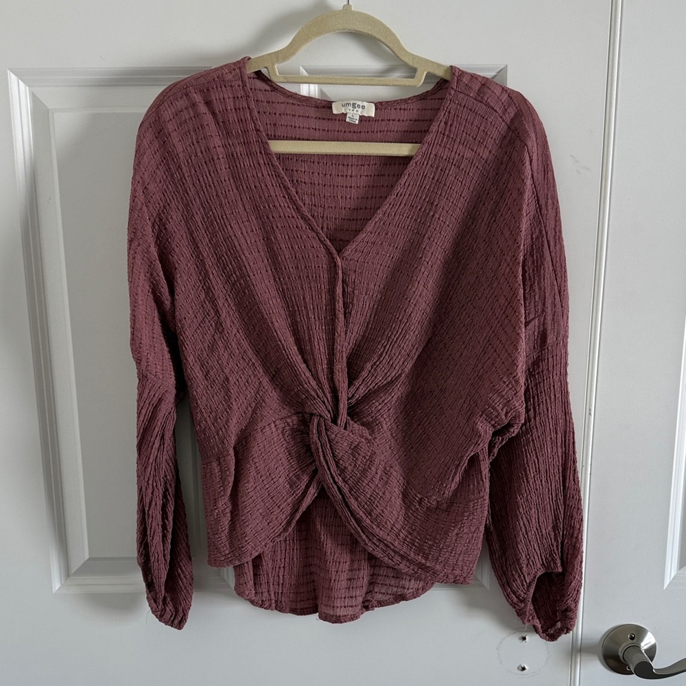 Umgee Large Twist Front Women's Mauve Textured Top